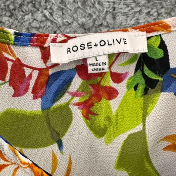 Rose + Olive Women's Large Tank Top Floral Ruffled Straps Summer Vacation - Picture 5 of 8